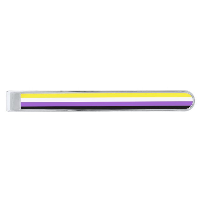 Non Binary Pride Flag Silver Finish Tie Bar (Front)