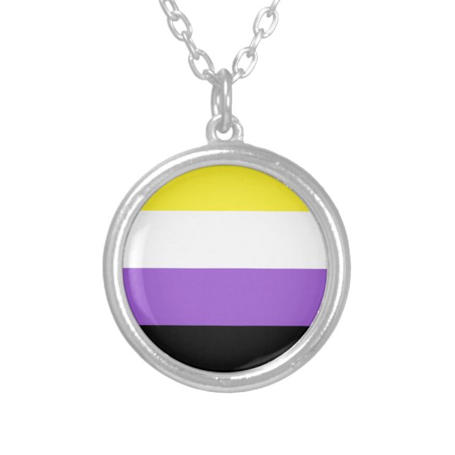 Non Binary Pride Flag Silver Plated Necklace (Front)