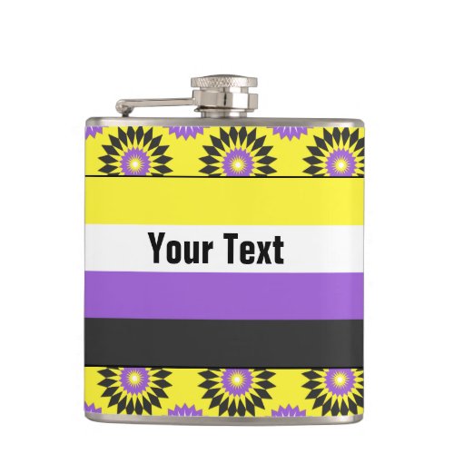 Non_binary pride flag with a yellow flower pattern flask