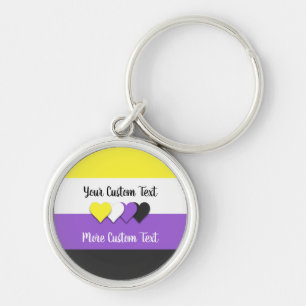 Non-binary pride flag with hearts keychain