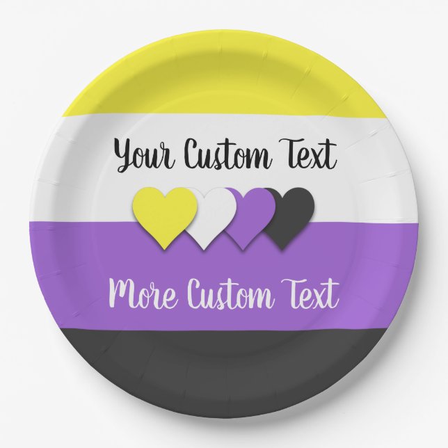 Non-binary pride flag with hearts paper plates (Front)