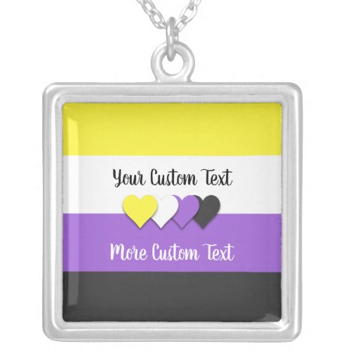 Non_binary pride flag with hearts silver plated necklace