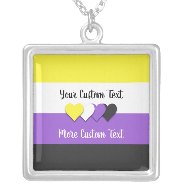 Non-binary pride flag with hearts silver plated necklace (Front)