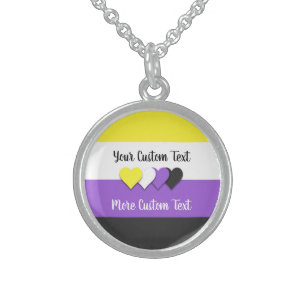 Non-binary pride flag with hearts sterling silver necklace
