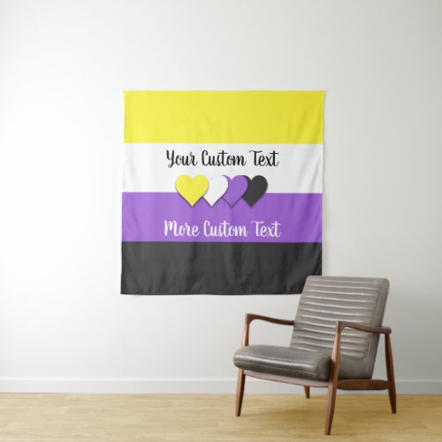 Non_binary pride flag with hearts tapestry