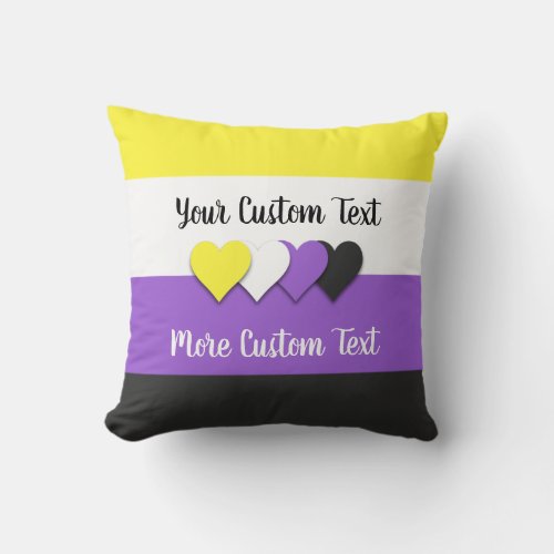 Non_binary pride flag with hearts throw pillow
