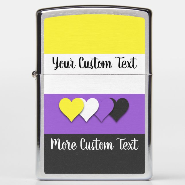 Non-binary pride flag with text zippo lighter (Front)