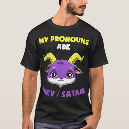 Non Binary Pride LGBTQ Satan Pronouns T_Shirt