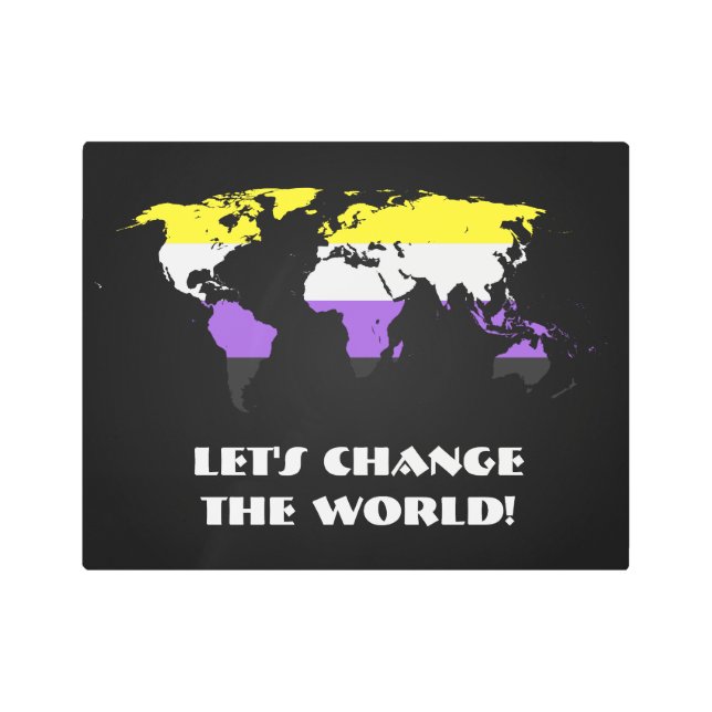 Non-Binary Pride Map of The World Metal Wall Art (Front)