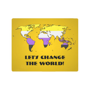 Non-Binary Pride Map of The World Metal Wall Art
