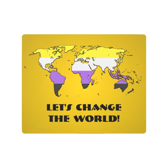 Non-Binary Pride Map of The World Metal Wall Art (Front)