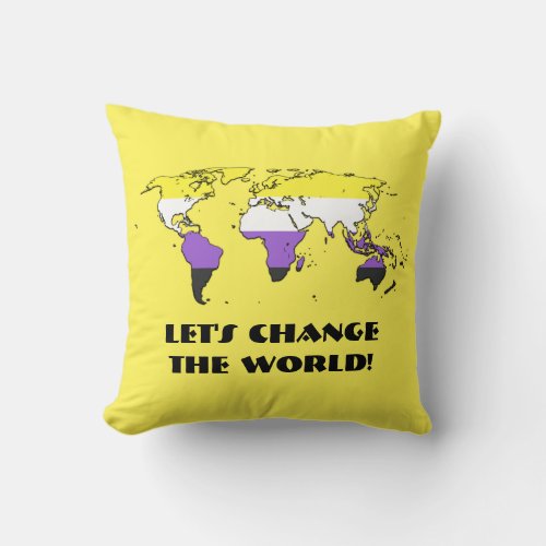 Non_Binary  Pride Map of The World Throw Pillow