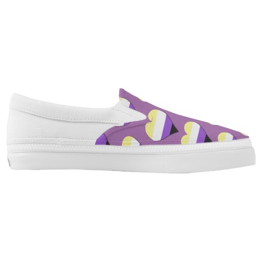 Non-Binary Pride/ seamless hearts patterns Slip-On Sneakers (Left Shoe Inside)