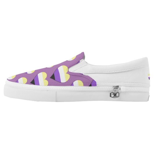 Non-Binary Pride/ seamless hearts patterns Slip-On Sneakers (Left Shoe Outside)