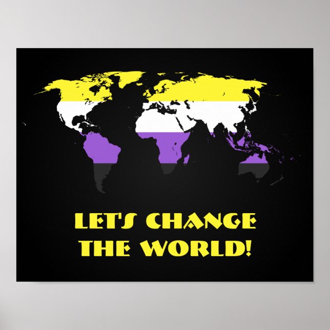 Non-Binary pride world map poster (Front)