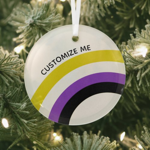 Non Binary Rainbow Flag Personalized Christmas Glass Ornament