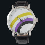 Non Binary Rainbow Pride Personalized Watch<br><div class="desc">The non binary colors of yellow,  white,  purple,  and black create the cool rainbow on this fun custom pride watch. They Them wristwatch for a nonbinary friend in the genderqueer community.</div>