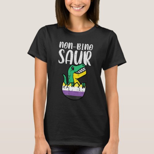 Non Bino Saur Nonbinary Dinosaur Trex Enby Nb Prid T_Shirt