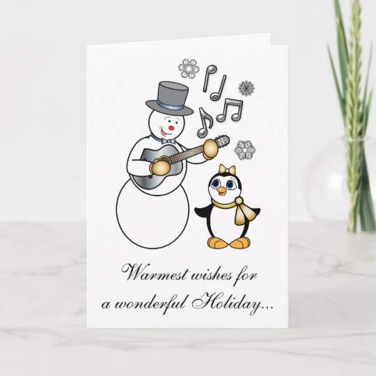 NonDenominational Holidays Snowman and Penguin Holiday Card