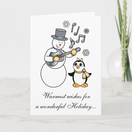 Non_Denominational Holidays Snowman and Penguin Holiday Card