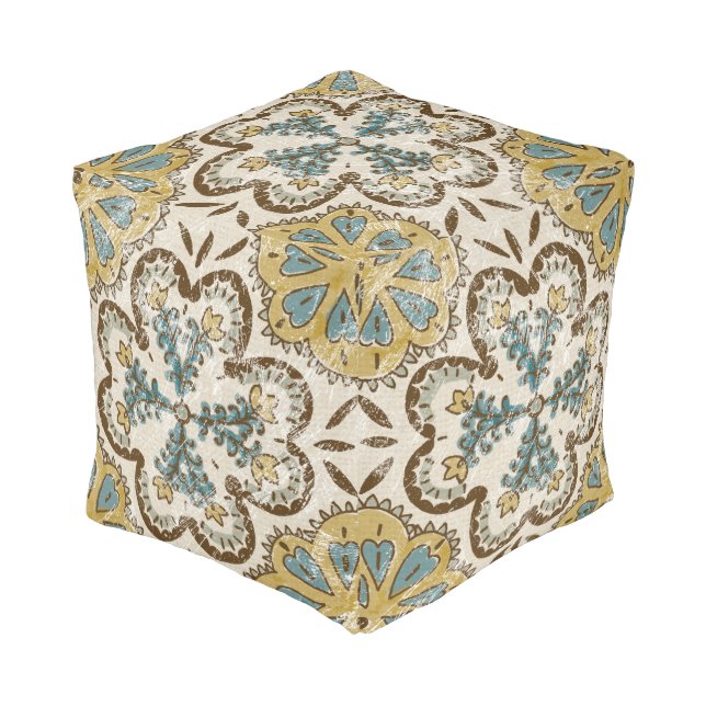 Non-Embellished Batik Square II Pouf (Angled Front)