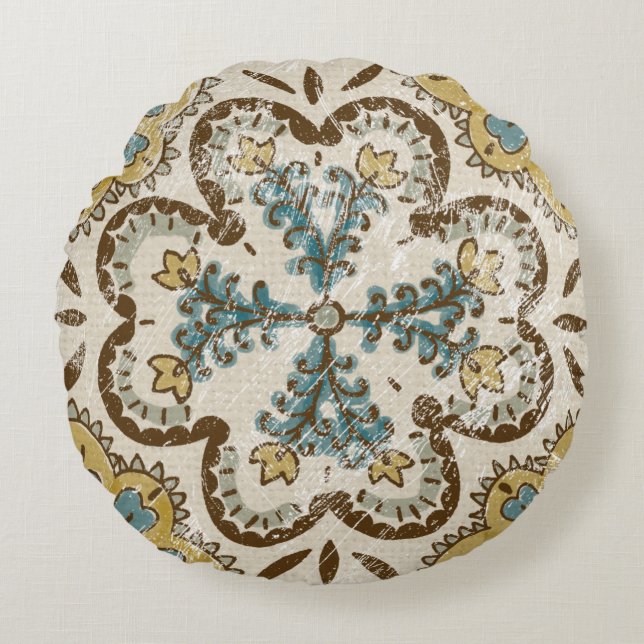 Non-Embellished Batik Square II Round Pillow (Front)