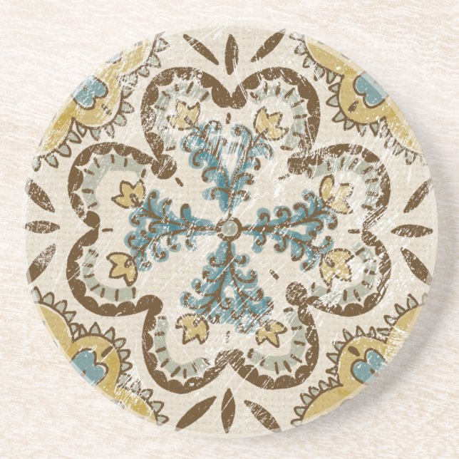 Non-Embellished Batik Square II Sandstone Coaster (Front)