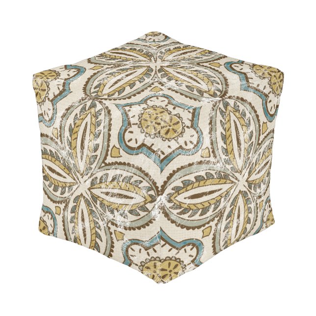 Non-Embellished Batik Square III Pouf (Angled Front)