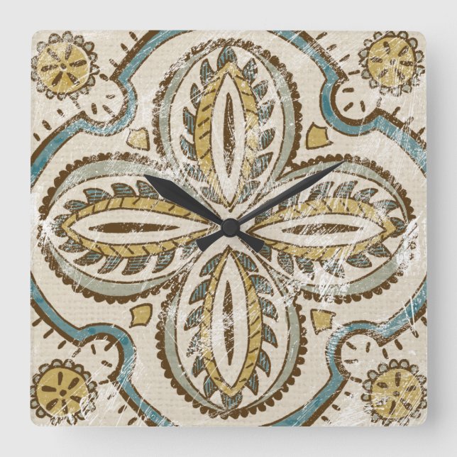 Non-Embellished Batik Square III Square Wall Clock (Front)