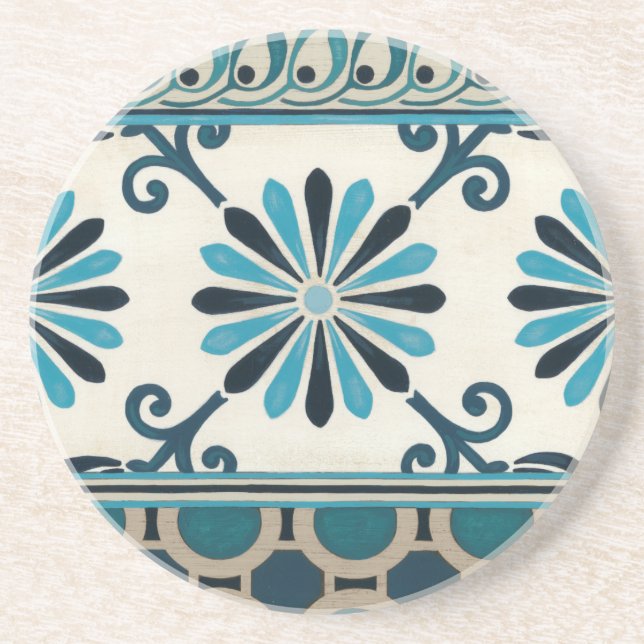 Non-Embellished Indigo Frieze II Drink Coaster (Front)