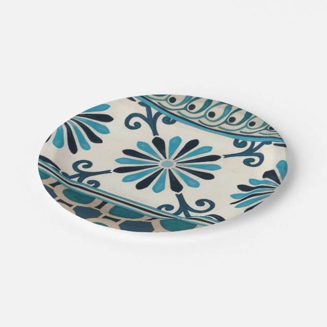 Non-Embellished Indigo Frieze II Paper Plates (Angled)