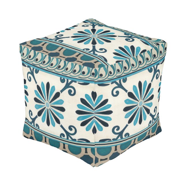 Non-Embellished Indigo Frieze II Pouf (Angled Front)