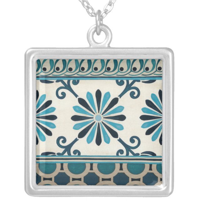 Non-Embellished Indigo Frieze II Silver Plated Necklace (Front)
