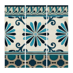 Non-Embellished Indigo Frieze II Triptych