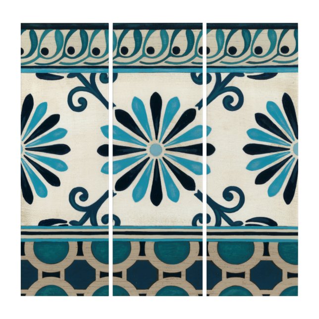 Non-Embellished Indigo Frieze II Triptych (Front)