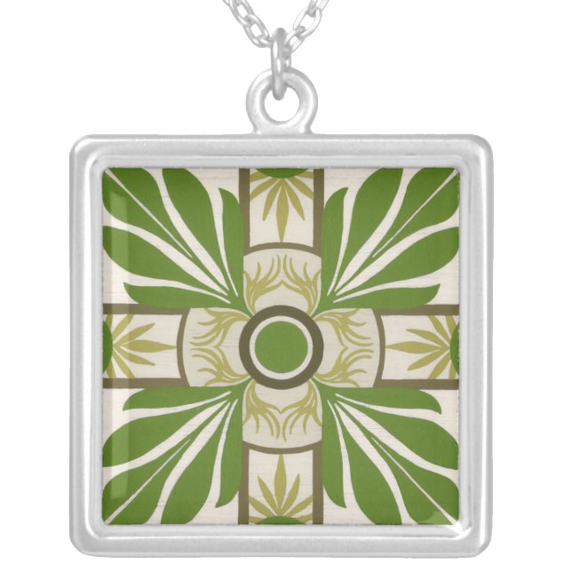 Non-Embellished Palm Motif I Silver Plated Necklace (Front)