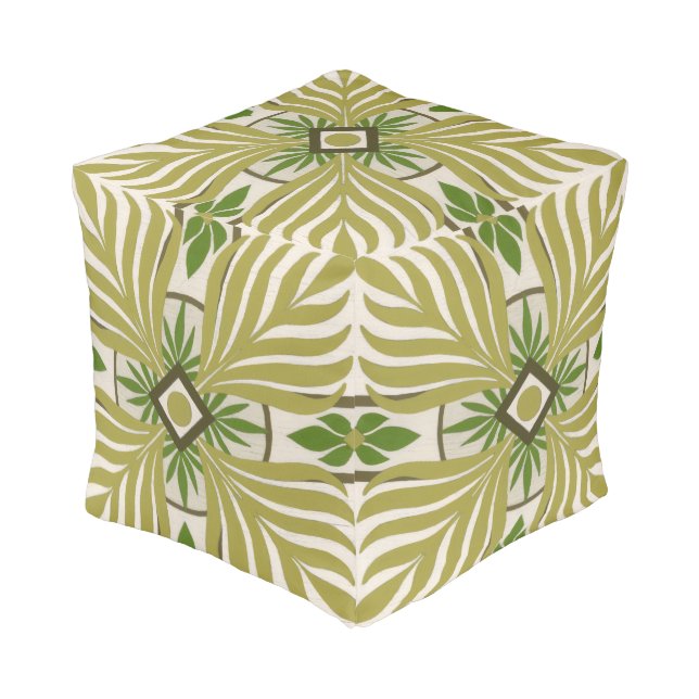 Non-Embellished Palm Motif II Pouf (Angled Front)