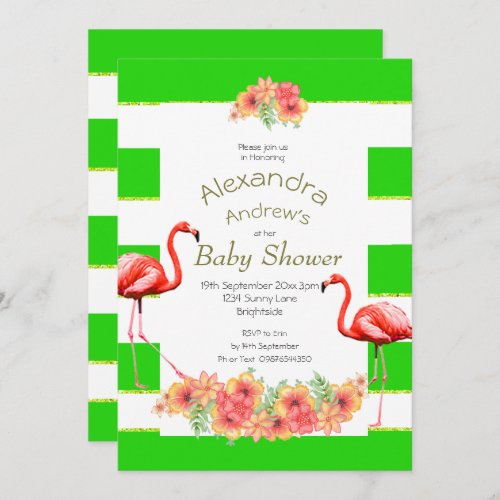 Non Gender Tropical Green Stripe Baby Shower Invitation