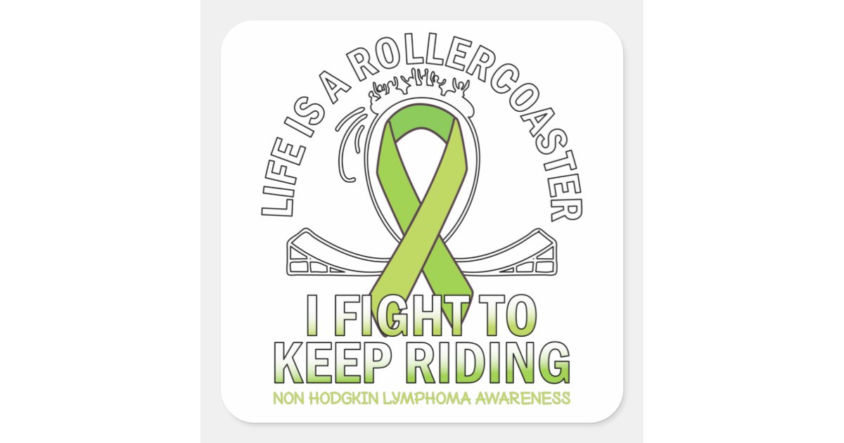 Non hodgkin lymphoma cancer awareness lime ribbon square sticker | Zazzle