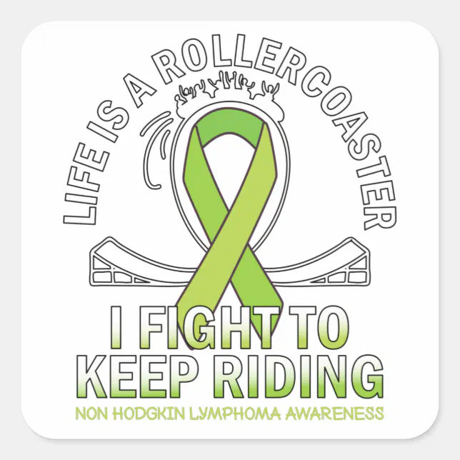 Non hodgkin lymphoma cancer awareness lime ribbon square sticker | Zazzle
