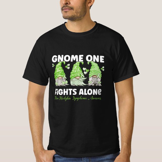 Non Hodgkin Lymphoma Cancer Lime Ribbon Gnome T-Shirt (Front)