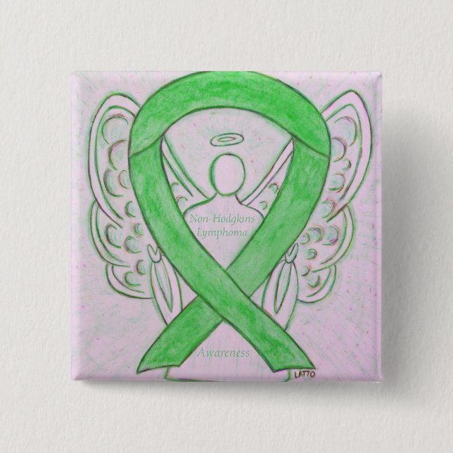 Non-Hodgkins Lymphoma Angel Lime Green Ribbon Pins (Front)