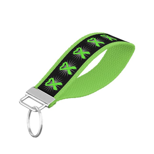 Non-Hodgkins Lymphoma Awareness Heart Ribbon Wrist Keychain (Angled Down)