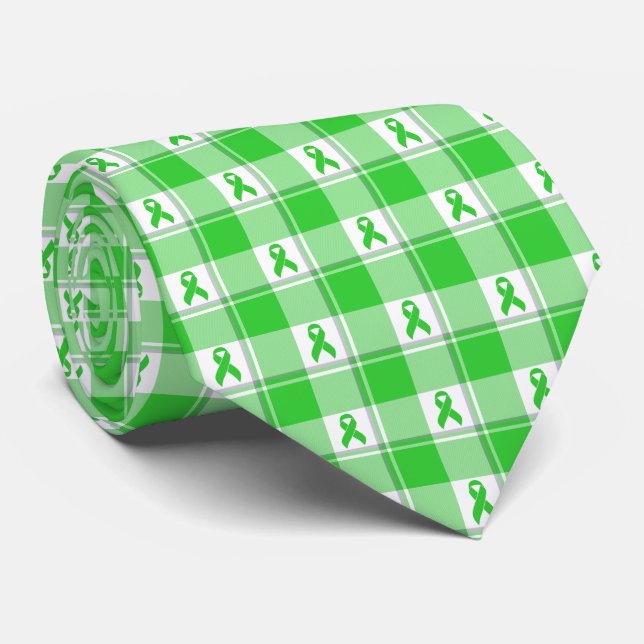 Non-Hodgkin's Lymphoma Awareness Plaid Green Neck Tie (Rolled)