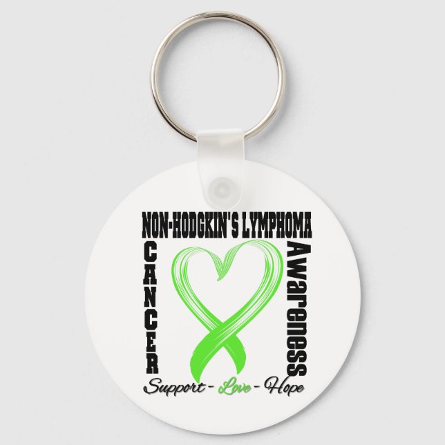 Non Hodgkins Lymphoma Brushed Heart Ribbon Keychain (Front)