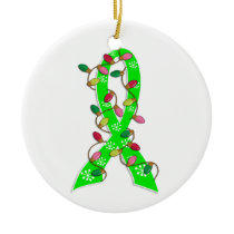 Non-Hodgkin's Lymphoma Christmas Lights Ribbon Ceramic Ornament