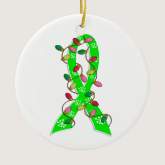 Non-Hodgkin's Lymphoma Christmas Lights Ribbon Ceramic Ornament