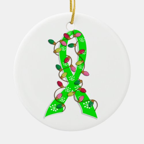 Non_Hodgkins Lymphoma Christmas Lights Ribbon Ceramic Ornament