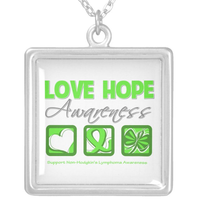 Non-Hodgkin's Lymphoma Love Hope Awareness Silver Plated Necklace (Front)