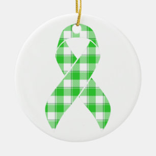 Non-Hodgkin's Lymphoma Plaid Green Ribbon Ceramic Ornament